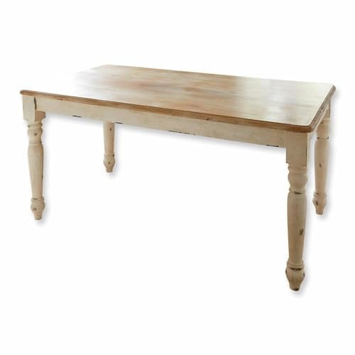 Loberon Tisch Mont Lisan, Tischplatte mit White-Washed-Finish, Tischbeine im Shabby-Chic-Look, französischer Landhausstil, Esstisch, Mangoholz, braun/antikweiß