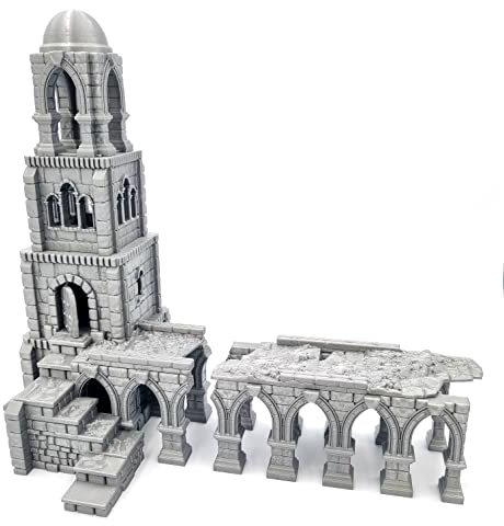 QP3D - Battle Tower Pillars Building, Ruined Terrain Wall Scenery for Tabletop & RPG 28-32mm Miniatures Wargame Props DnD D&D, 3D Printed and Paintable