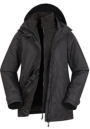 Mountain Warehouse Fell Womens 3 in 1 Jacket -Water Resistant Rain Jacket, Adjustable Hood Ladies Triclimate Jacket, Packable Hood - Ideal Womens Coat for Walking Black Women's Size 14