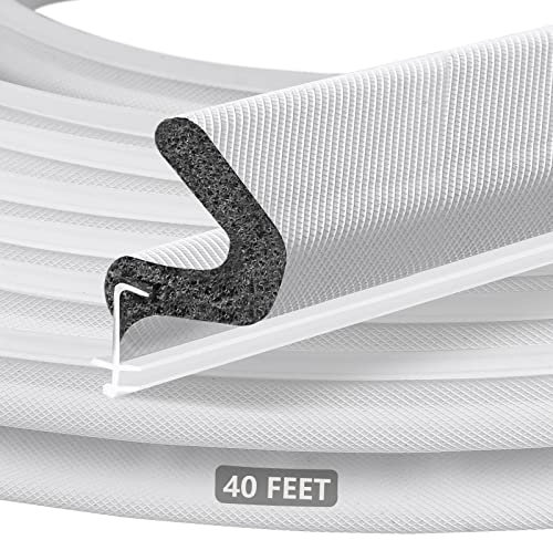 40FT Extra Long Kerf Weather Stripping Door Seal for Large Gaps and Easy Installation (White)