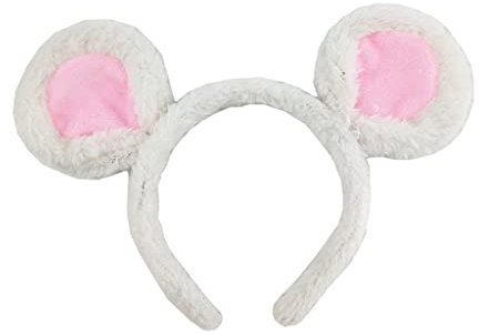 Haveratio Soft Bear Ears Headbands Plush Mouse Ears Hair Hoop for Washing Face Cartoon Animal Hairbands Halloween Costume White