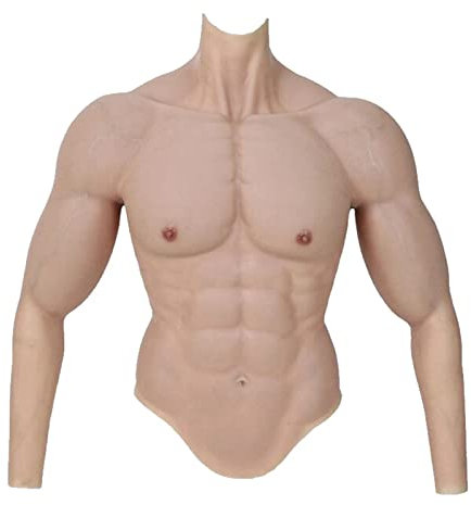 ZWSM Faux réalistes Muscle Silicone mâle Collier Haute avec Les Bras à Manches Longues à moitié Corps Musculaire pour Le Cosplay Accessoires d'halloween,Nude,S