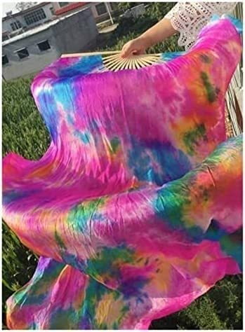 Lange Seidenfächer, Schleier, Tanzfächer, Seidenhandfächer, professioneller Bauchtanz, Seidenfächer, Schleier, schwarze Blume, grüner Hintergrund, Bauchtanz, lange Fächer, mehrere Größen (Farbe: 5) (F