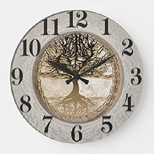 351 Rotondo Orologio Da Parete Albero Della Vita Marrone Orologio Da Cucina Senza Ticchettio Quarzo Orologio Da Appendere Facile Lettura Orologio Muro Per Moderno Bar Scuola