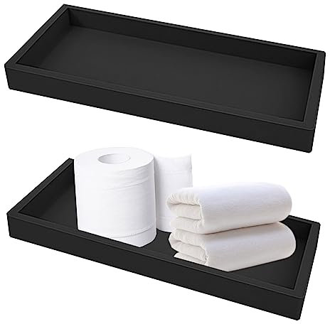 2 Stück Badezimmer Tablett Schwarz, Tablett Schwarz Rechteckig Bad Tablett Schwarz Badezimmer Tablett Waschtisch Tablett Badezimmer Ablagetablett Bad, für Seife, Handtuch, Parfümhalter, Rechteckig (L)