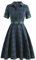 AYAZER Robe Chemise boutonnée Vintage à Carreaux Bleu Vert avec Ceinture Tunique en Coton de Printemps Robe midi élégante pour Femme-Robe rétro à Carreaux-M