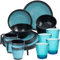 Melamin Geschirrset für 4 Personen blau schwarz - 20 Teile - mit Tassen und blauen Trinkgläsern 360 ml - Campinggeschirr Essgeschirr Gläser Whiskey Campinggeschirr Picknick Camping Outdoor