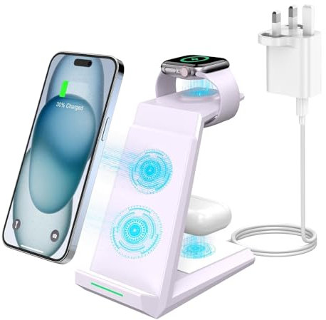 Wireless Charger 3 in 1 - ADADPU 15W Fast Charging Station for Apple iWatch Series 9/8/7/6/SE/5/4/3/2 Charger Stand for Multiple Devices iPhone 16/15/14/13/12/11 Pro Max/XS/XR/X/8 Airpods Pro