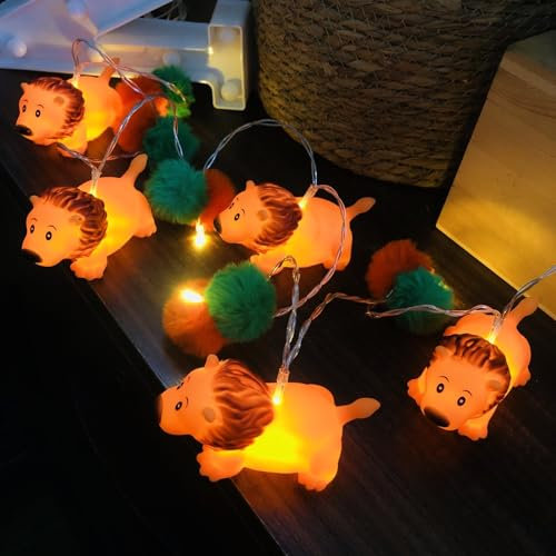 Kinderzimmer Pom-Pom-Lichterkette,Batteriebetriebene Löwen-Lichterkette mit Pompons-Kugeln in Macalon-Farbe Beleuchtungsdekoration für Weihnachtsfeiertage Mädchenzimmer (Grün+orange, 1.65m/10led)