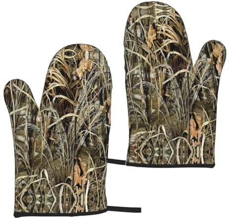 Lot de 2 gants isolants camouflage jaune et vert - Gants de four à micro-ondes pour barbecue, cuisine et pâtisserie