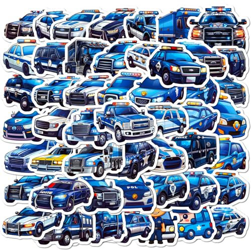 Polizeiauto Aufkleber Police Car Sticker Set 50 Stücke Niedlich Deko für Auto Laptop Skateboard Fahrrad Moped Motorrad Fahrrad Computer,Geeignet für Erwachsene Kinder