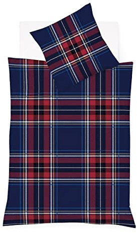 Traumschlaf Feinbiber Bettwäsche Aspen Karo Navy rot
