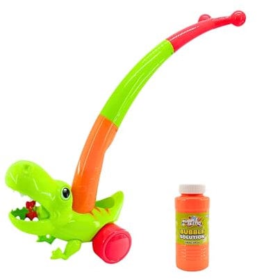 Bubbletastic Blasenspielzeug Kinder, Dinosaurier Spielzeug Seifenblasen, Lauflernwagen Sommerspielzeug und Geburtstag Geschenke für Kinder, Inklusive Blasen Lösung | Grün