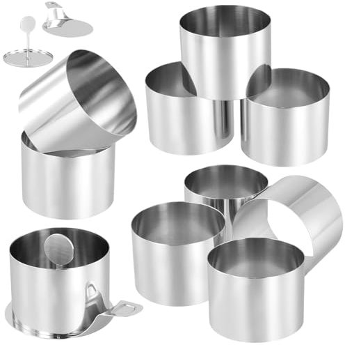 JEUIHAU 10 PCS Mousse Rings, Stainless Steel Cake Rings, 3 Inch Cooking Ring with Food Press and Spatula, Small Cake Mould for Pancakes, Crumpets, Pastry, Desserts