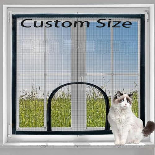 Custom Sizes Cat Pets Protection Window Guard Mesh with Zipper,Universal Fly Window Screen,Protective Net for Cat,Insect Window Curtain Mesh,Keep Bugs Mosquitoes Out