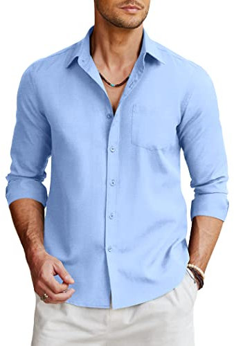 COOFANDY Men's Long Sleeve Oxford Shirts Regular Fit Dress Shirt Cotton Slim Fit Double Cuff Smart Casual Shirts for Men Light Blue L