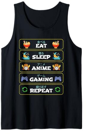 Disfraz de regalo Eat Sleep Anime Gaming Repeat para videojuegos Camiseta sin Mangas
