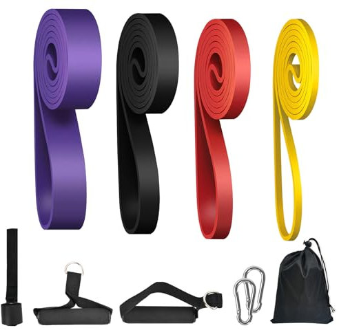 Bande Élastique Musculation, Bandes de Résistance Traction, Bande de Fitness 4 Niveaux de Résistance avec Sacs de Rangement, Poignées, Ancres de Porte pour Homme Femme Powerlifting Entraînement
