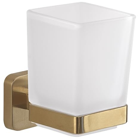Gedy Tonga Zahnbürstenhalter, Wandbürstenhalter, Mattgold, Edelstahl und Glas, 6,4 x 9,7 x 10,5 cm