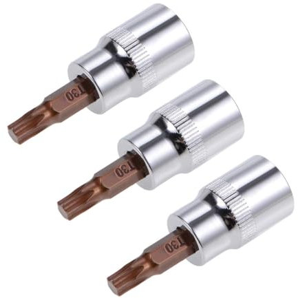 TOP-VIGOR 3Pcs Torx Bit Socket, 3/8 Drive x T30 CR-V Key Socket, Premium S2 Steel Bits, Torx Bit with 48mm Length for Torque Wrench, Ratchet Wrench, Impact Power Drills, Slide Bar