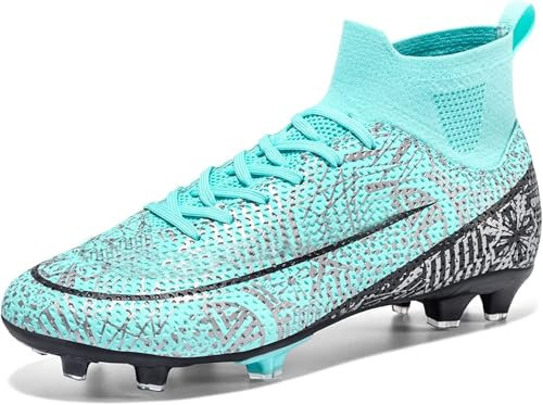 Mens Football Shoes Spike High Top Football Boots Youth Outdoor Turf Trainers Cleats Soccer Shoes Cleats Boys Professional Athletic Sneaker (Moon-6-T, 7.5UK)