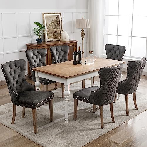Merax Esszimmerstühle 6er-Set, Küchenstuhl, Polsterstuhl, Dining Chair, Moderne Stuhl aus Samt, Gestell aus Massivholz, Armlehnenstuhl für Esszimmer Wohnzimmer, mit Samtbezug, Grau
