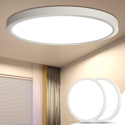 2Pcs lampara de techo Cocina Dormitorio, 24W 4000K 2640LM 30CM Plafon Led Techo con Mando Distancia, IP44 Modernas Candeeiro Teto Downlight Focos Luz Interior Salon[ Clase de eficiencia energética E]