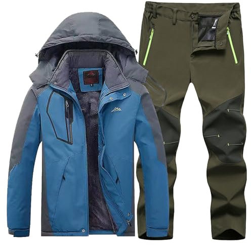 Schneeanzug Herren 2 Teilig Set, Schneeanzug Herren Zweiteilig Ski Jacke Und Hosen Set Ski Anzug Mit Kapuzen Winter Wasserdicht Winddicht Schneemantel 2-Stücke Snowboard Sets Snowboardjacke Skihose