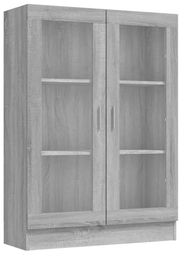 Willood Vitrine, Vitrine mit klarer Tür, Sonoma-Eiche, Vitrine mit Zwei Türen,Grau Sonoma,82.5 x 30.5 x 115 cm