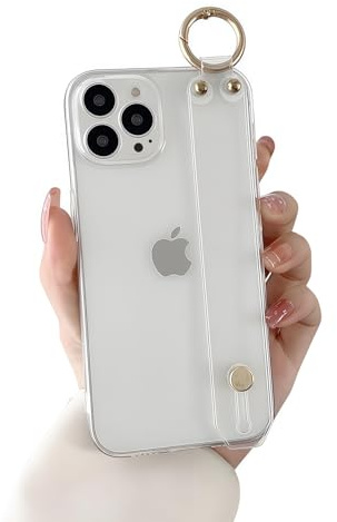 siduater Hand Strap Holder Case for 6.3“ iPhone 16 Pro with Kickstand, Wrist Strap Band Soft Clear Shockproof Protective Cover, Adjustable Handle Grip Loop for iPhone 16 Pro 6.3 Inch, Crystal Clear