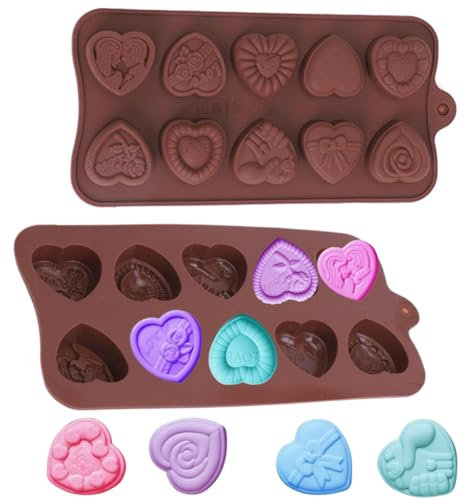 PTaizjjz Stampo in silicone a forma di cuore con 10 cavità 3D a forma di cuore, 2 stampi per cioccolatini e caramelle di San Valentino