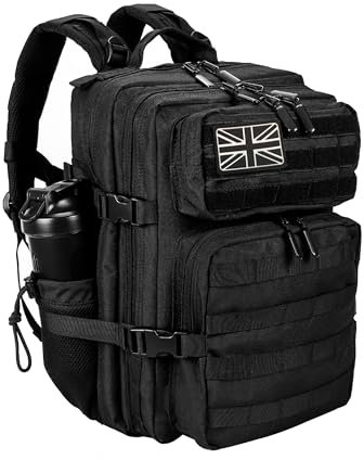 LHI Tactical Military Backpack for Men and Women 35L Army Assault Pack Bag Small Rucksack with Bottle Holder - Black