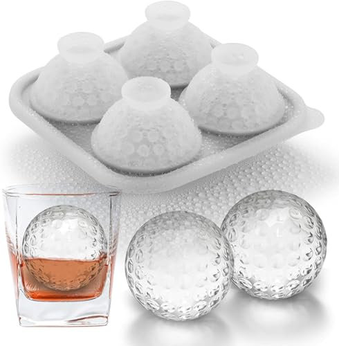 Aoipend Novelty Golf Ball Ice Maker Mold, 6cm Large Sphere Round Ice Cube Mold for Cocktails, Whiskey, Bourbon Chilling, 4 Hole Fun Shapes Big Silicone Circle Ice Cube Trays