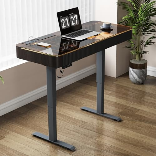 GraceAbode Büro-Schreibtisch, Elektrischer Computer-Lift Steh-Schreibtisch mit Schublade und USB-Ladeanschluss, Home Office Laptop mit Ablage