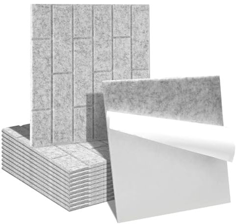 Ansobea 12 Stück Akustikplatten Selbstklebend 30x30x0.9cm Akustikpaneele Grau Gefühlt Ziegeltyp Wand Panel für Studio, Büro, Akustische Behandlung und Wanddekoration