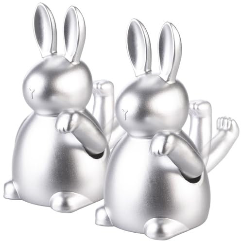 infactory Tierfiguren: 2er-Set Winke-Hasen, 20 cm, Batteriebetrieb, EIN/Aus-Schalter, silbern (Fruehlingsdeko, Winkender Hase, Batterien)