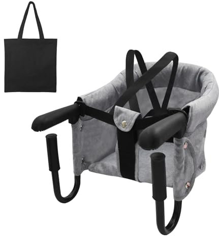 Surplex Tischsitz Faltbar Babysitz, Klappbarer Baby Hochstuhl Sitzerhöhung mit Transporttasche, für Kleinkind Carrier für zu Hause und Unterwegs, Belastbar Bis 15 kg, Waschbar, Grau