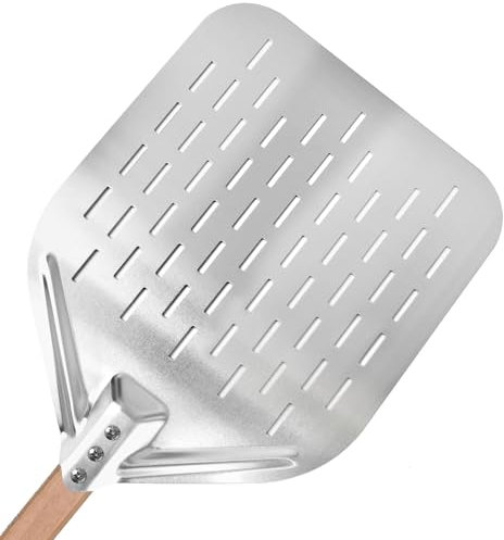 KIANGKIANG Pelle à pizza 40 x 30 cm, en aluminium, taille parfaite et design perforé pour une cuisson parfaite des pizzas (valeur du bois)