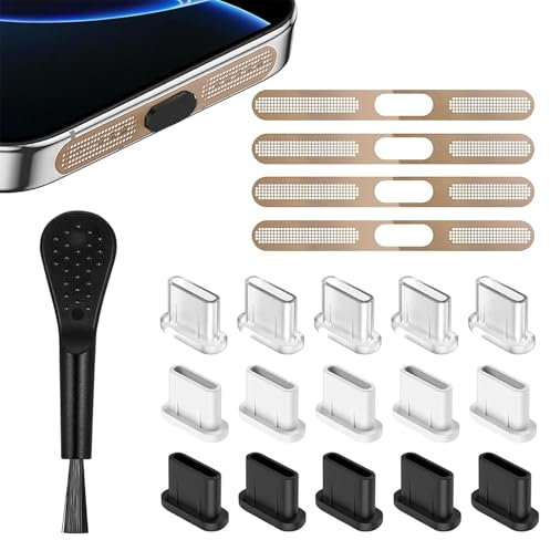 RHQFDM 15 Stück Handy USB Staubschutzkappe,4 Stück Handy Lautsprecher Staubschutzhülle,USB Type-C Staubschutz Kit,Kompatibel mit iPhone 15/16,Samsung Galaxy,Google Pixel(Wüstengold)