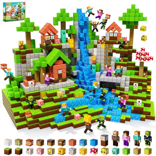 164 Pièces de Construction Magnétique Enfant - Set Aventure Magique en Forêt avec Maison Champignon, Citrouille-Lanterne & 4 Figurines | Blocs de Construction Magnétique
