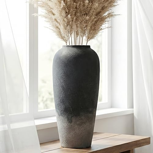 JIDOFUE Große 38cm Rustikale Keramikvase für Wohnkultur Schwarzer Gradient,Vintage Dekovase für Wohnzimmer 15,Schlafzimmer,Einweihungs- und Hochzeitsgeschenk