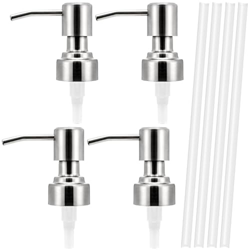 Kingrol 4-Pack Stainless Steel Soap Dispenser Pumps Replacement for 28/400 Neck Bottles - Brushed Nickel Finish, Durable, Leak-Proof, Fits Most Bottles