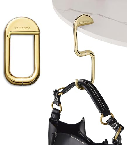 KLIPSTA FLIP Bag Hook - Newly Redesigned. Portable Purse Hanger for Table with Magnetic Closure - Now Holds up to 50 lbs (Gold)