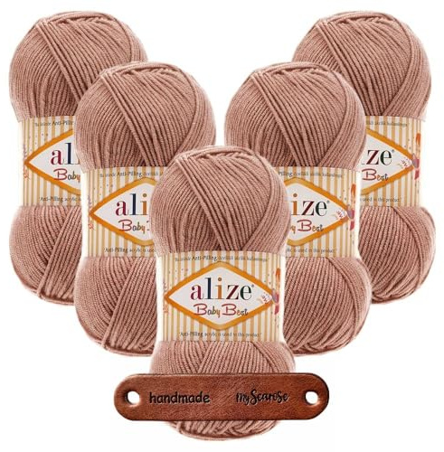 ALIZE 5 x 100g Baby Best 354 Rhodonite Premium Wolle babyweich ohne Fusseln für Babykleidung Decken und Accessoires hautfreundlich pflegeleicht für das ganze Jahr mit mySearose Label