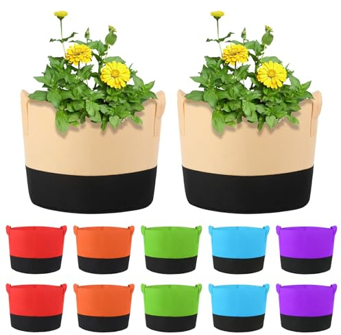 Ohiyoo 12 Stück 60 L Pflanzsack mit Griffe, 15 Gal Bunte Pflanzsack aus Filzstoff Pflanze Grow Bag für Kartoffeln, Tomaten, Gemüse, Blumen, Pflanzen (15 Gallone, 60 L)