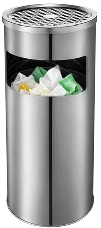 Poubelle extérieure en acier inoxydable - Poubelle ignifuge de 30 L avec cendrier intégré et couvercle sécurisé, cendrier extérieur robuste sur pied | Pour extérieur intérieur patio jardin arrière-cou