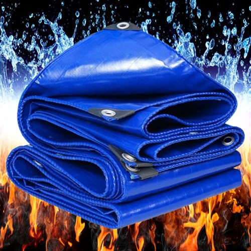 Telone Impermeabile per Esterno 520g/m² 6x12m Telo Occhiellato Rinforzato in pvc Copertura per Piscina Auto, Mobili da Giardino, Antipioggia e Antivento blu