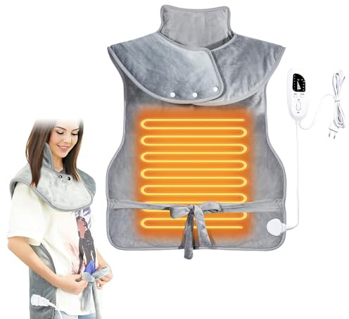 Heizkissen für Rücken, Schulter und Nacken 94x61cm, 120W Starkes Elektrisches Wärmekissen mit 6 Temperaturstufen & 4 Timer-Stufen, Abschaltautomatik, Flanellmaterial, Geschenk für Mama, Papa