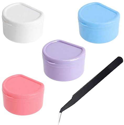 XRVRILE 4 Stück Zahnspangendose Mit Sieb und Pinzette, Prothesendose Zahnprothesen Box Gebissdose Zahnschiene Box Retainer Box für Zahnprothesen Zahnschienen und Retainer