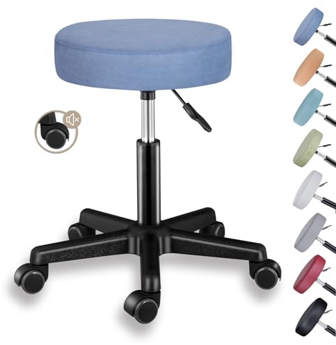 Zedelmaier Rollhocker höhenverstellbar, leise Rollen, 44–58 cm, Nordblau | Funktionsstoff, 10 cm Polster, bis 130 kg, 360° drehbar; Hocker mit Rollen als Büro-, Werkstatt-, Praxis- oder Kosmetikhocker